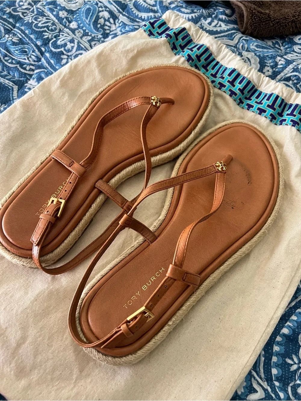 Tory Burch Brown Leather Thong Slingback Sandals